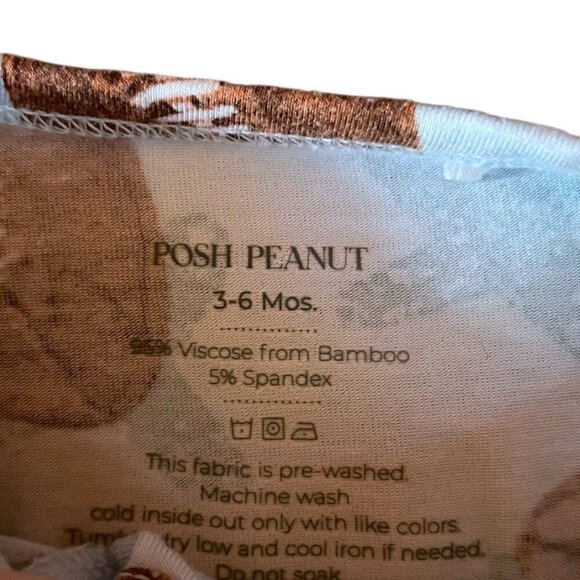 Posh Peanut Baby Romper Sz 3 to 6 Month Blue Brown Bamboo Football Print One Pc - Picture 5 of 5